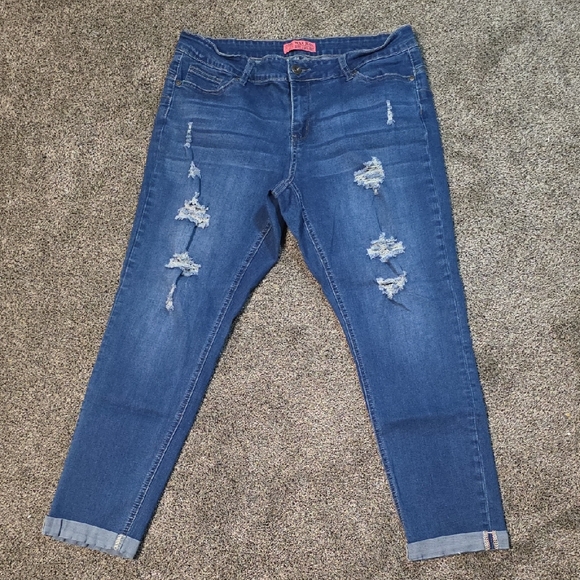 Wax Jean Denim - Wax Jean Distressed Cropped Jeans in Blue